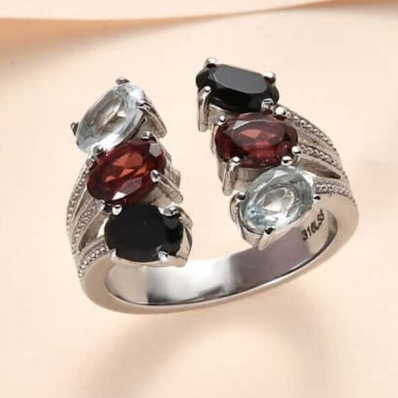 Garnet, Topaz, Spinel Open Band Ring - Picture 13 of 15